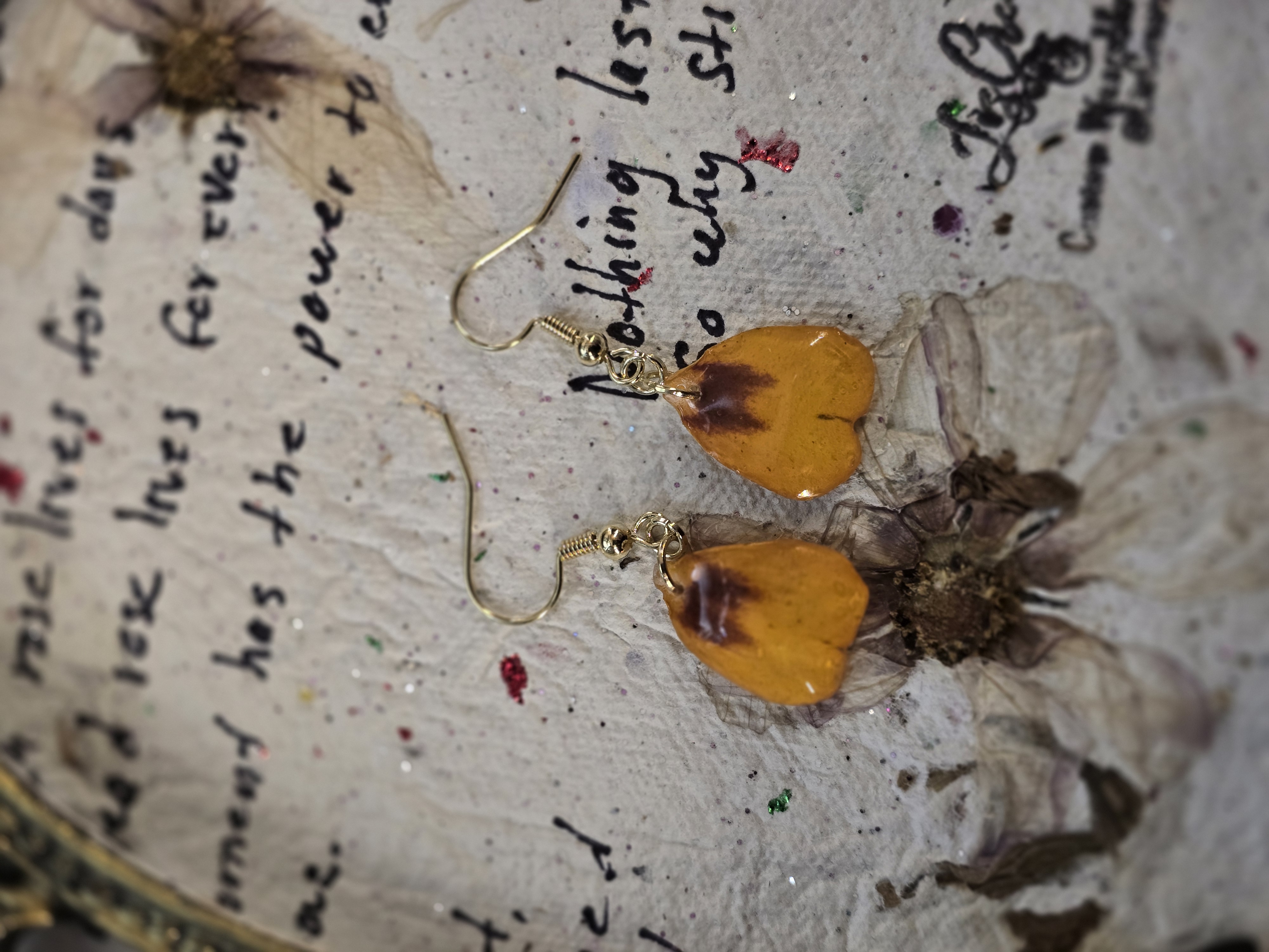 Real Marigold Petal Earrings