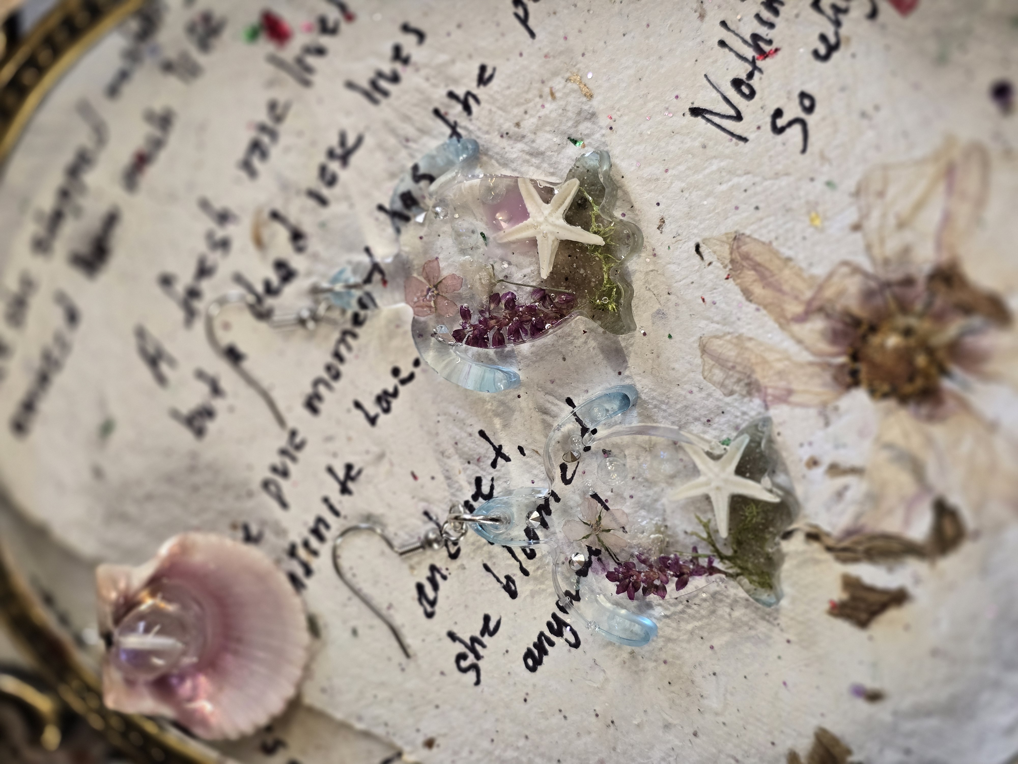 Turtle Earrings with Lady’s Thumb Flowers