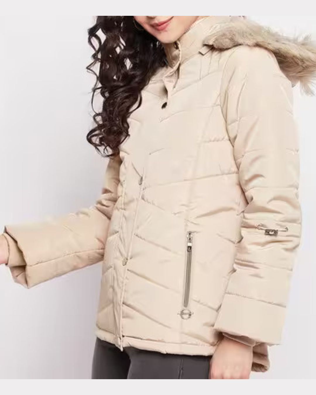 Beige Hooded Winter Jacket