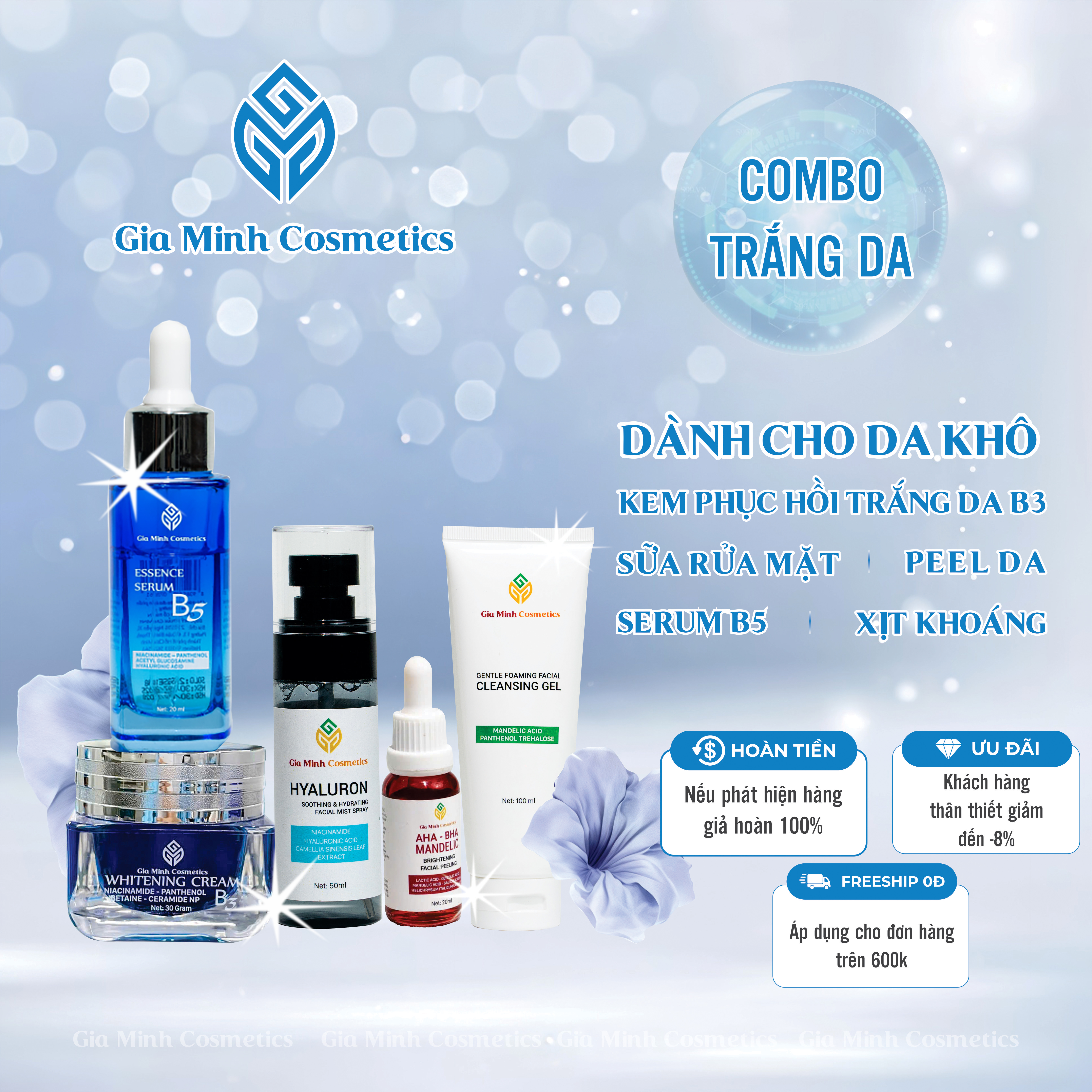 COMBO TRẮNG DA DÀNH CHO DA KHÔ