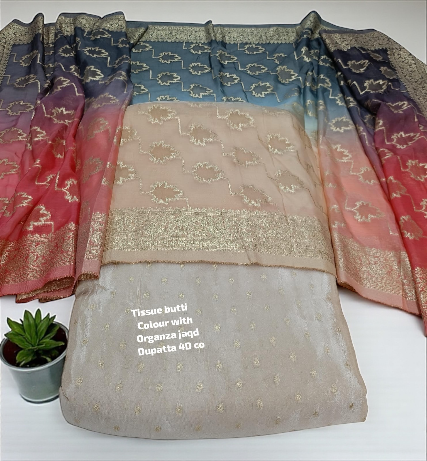 Tissue butti Colour with Organza jaqd Dupatta 4D co