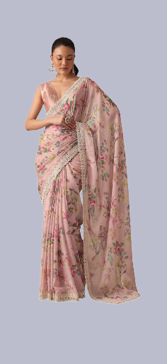 Poly Georgette Digital print With embroidery 