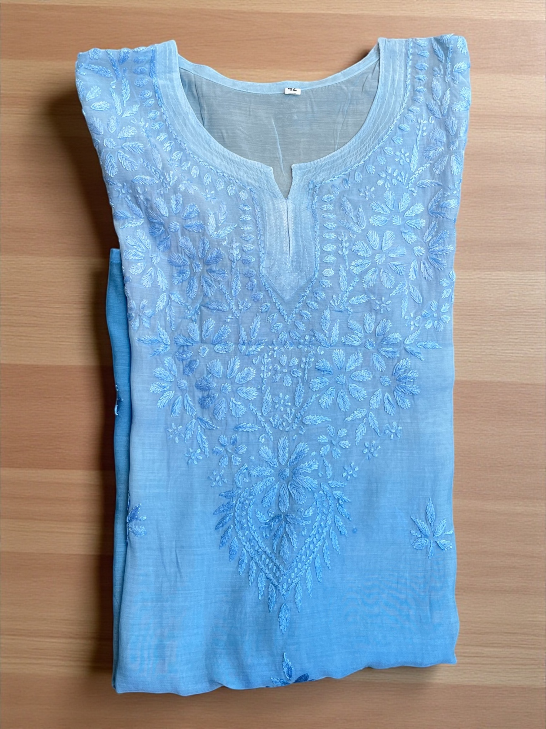 Light Blue Embroidered Kurta Lucknowi Embroidery 