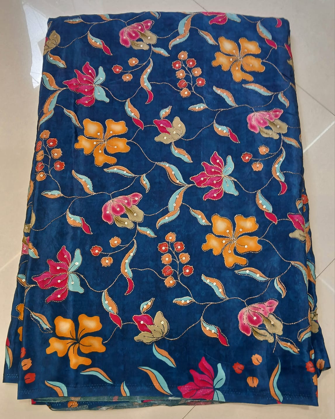 Pure crape machine work embroidery