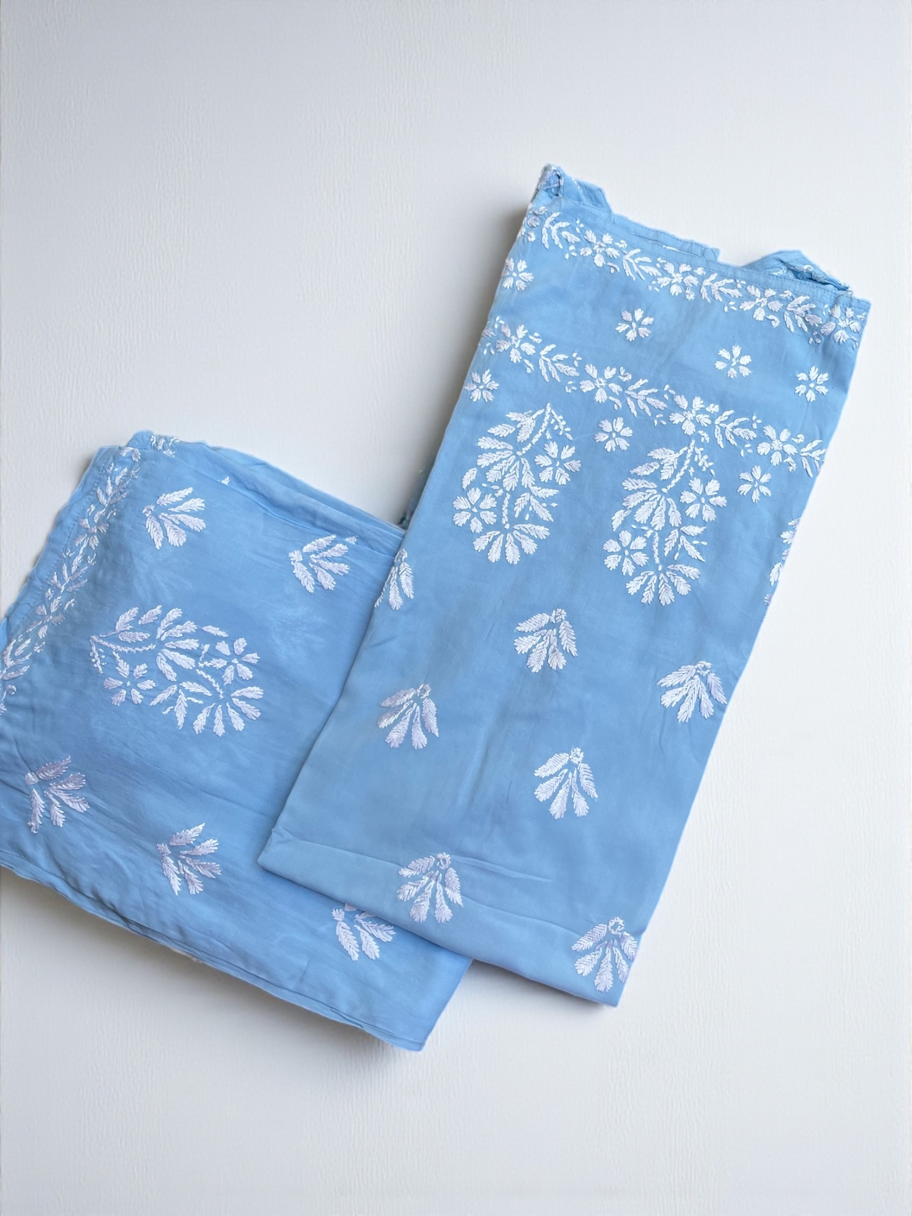 Blue Embroidered Kurta Lucknowi Embroidery 