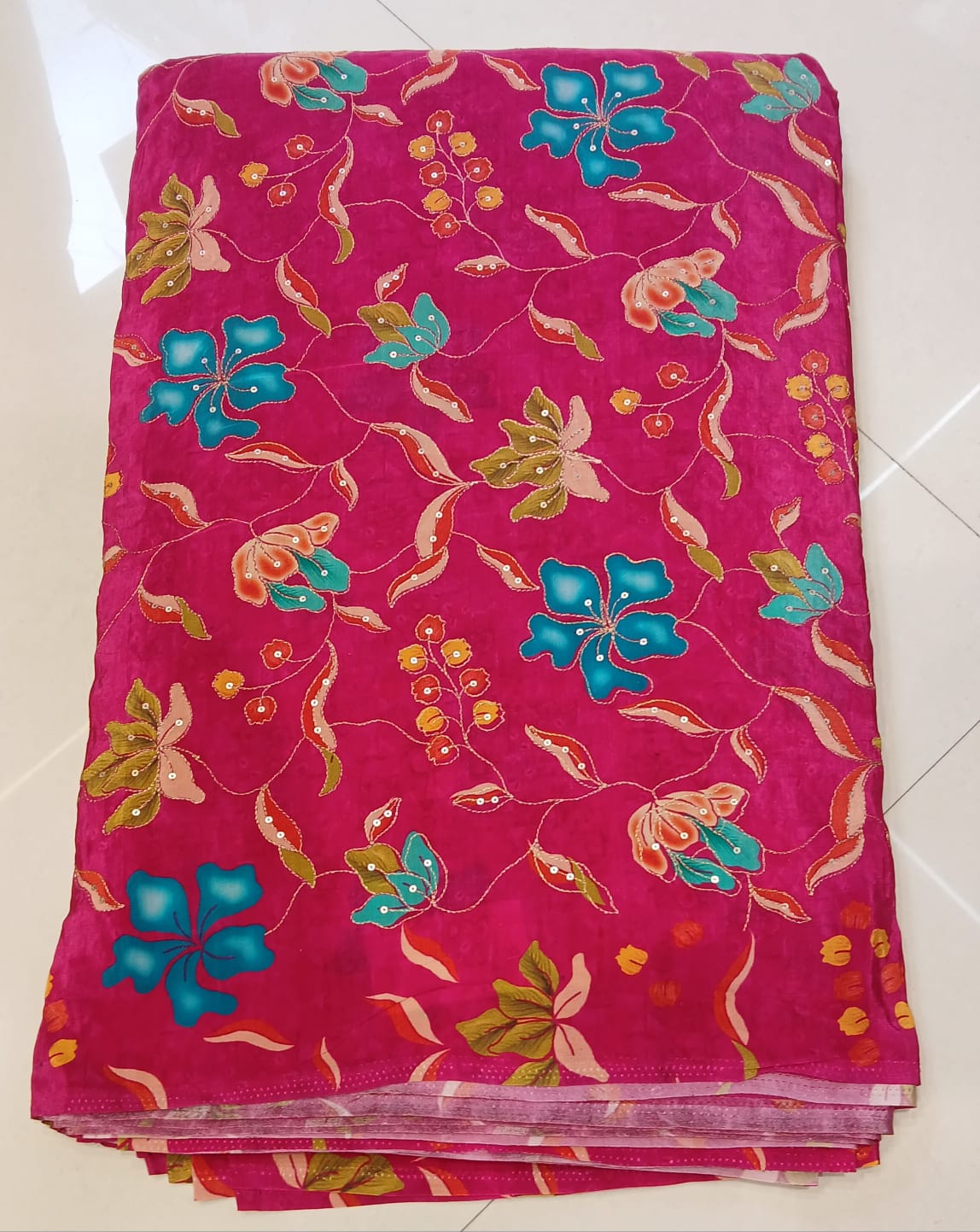 Pure crape machine work embroidery