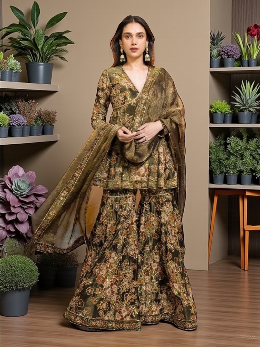 Satin georgette Digital print With Mukesh