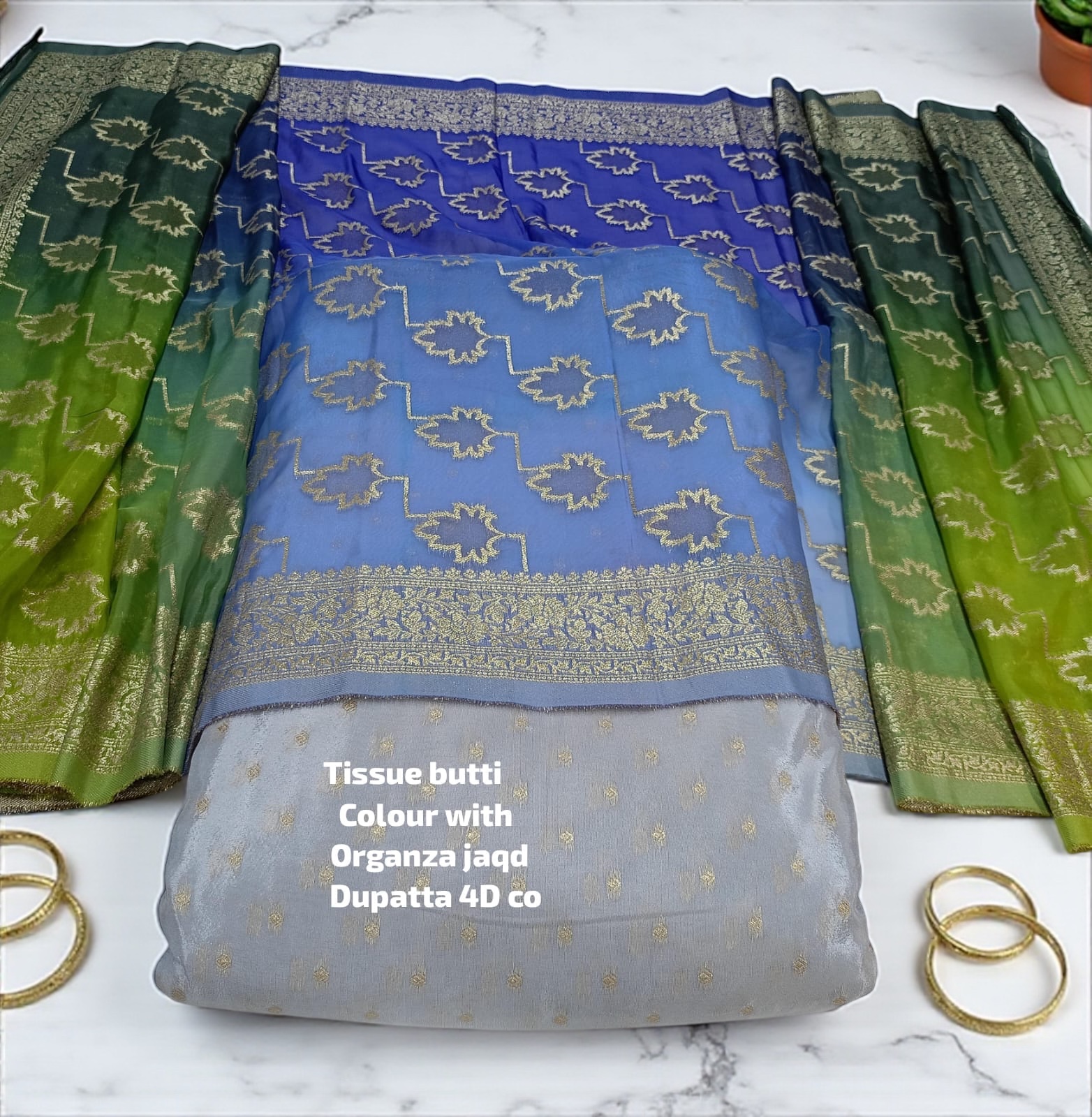 Tissue butti Colour with Organza jaqd Dupatta 4D co