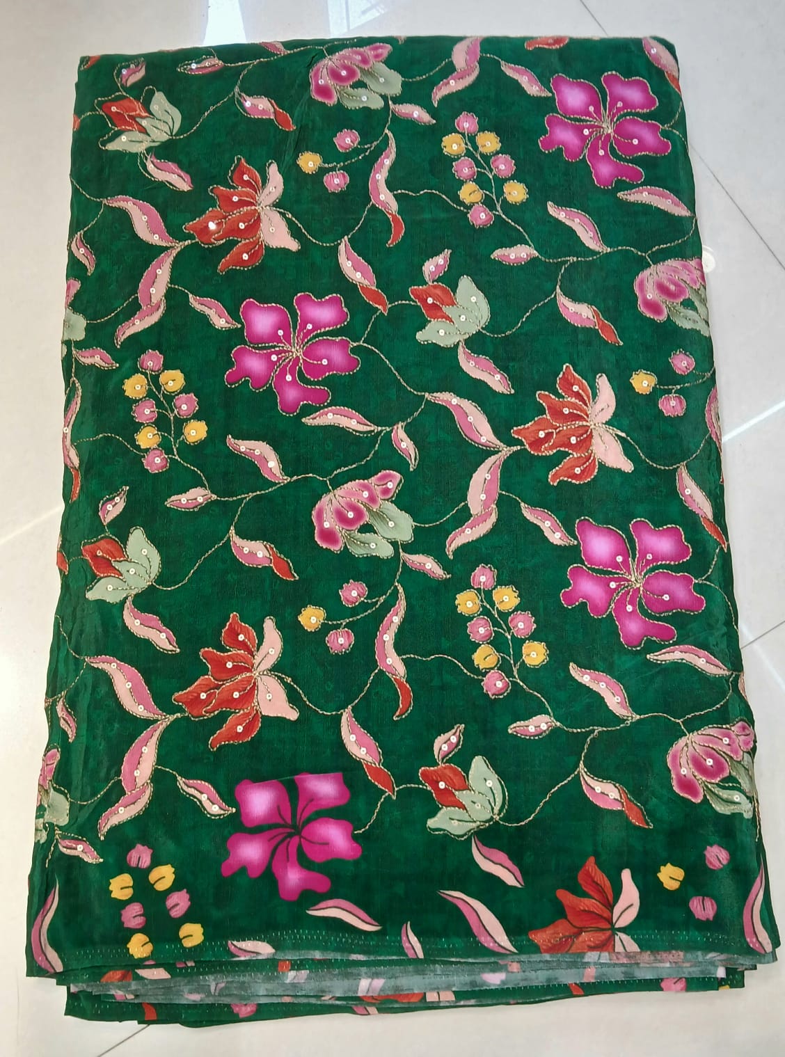 Pure crape machine work embroidery