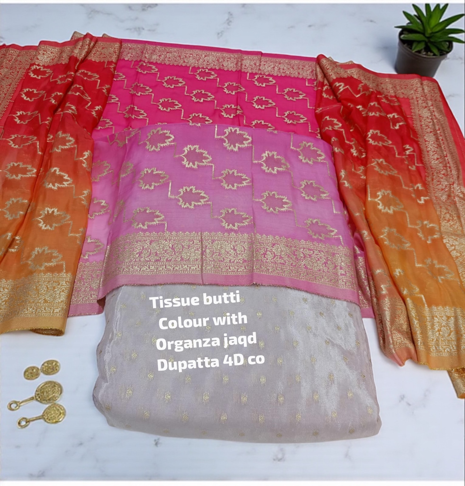 Tissue butti Colour with Organza jaqd Dupatta 4D co