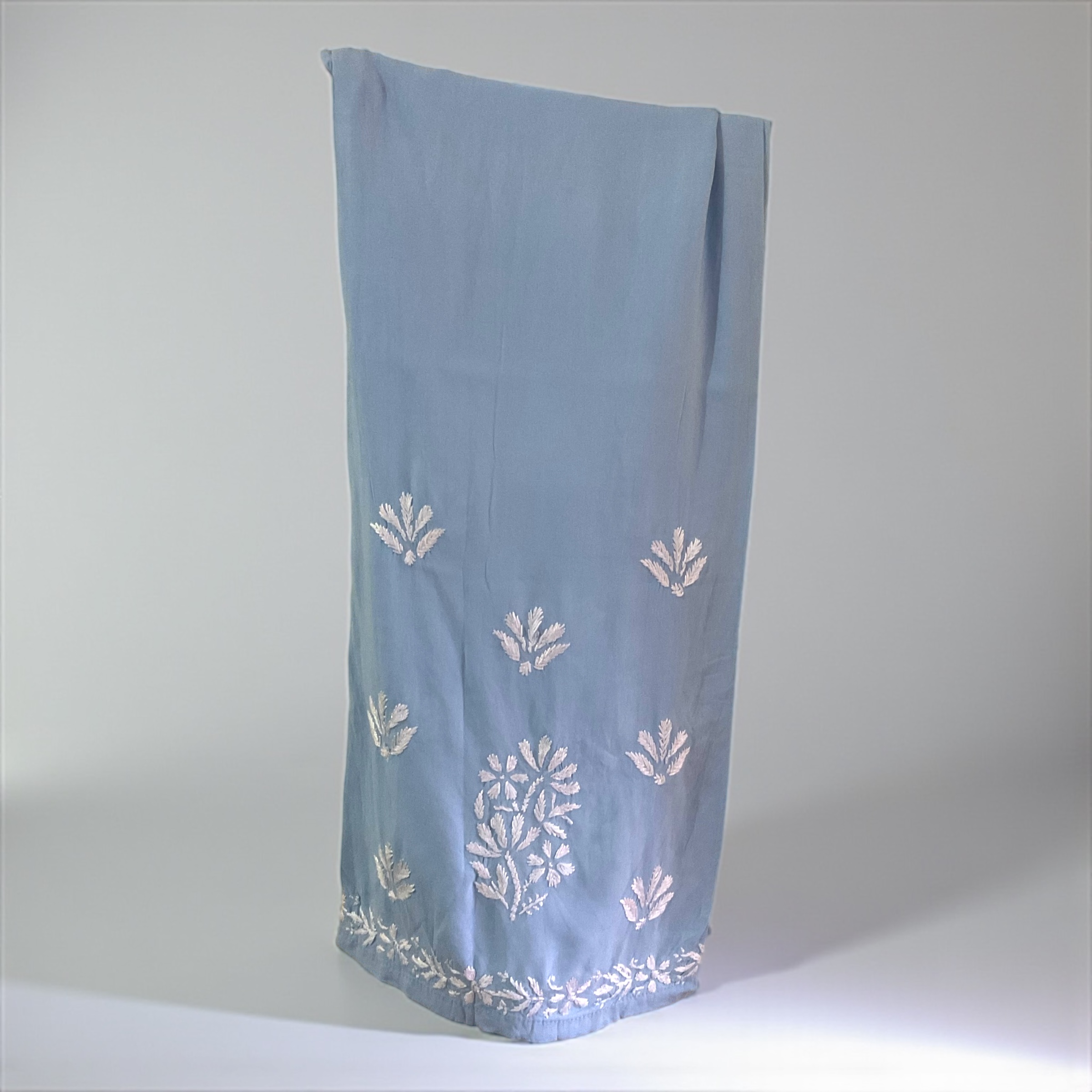 Light Blue Floral Kurti Lucknowi Embroidery modal cotton 