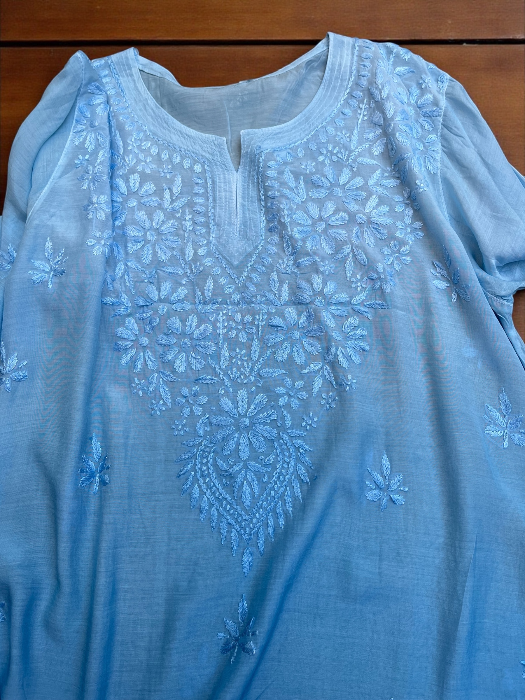 Light Blue Embroidered Kurta Lucknowi Embroidery 
