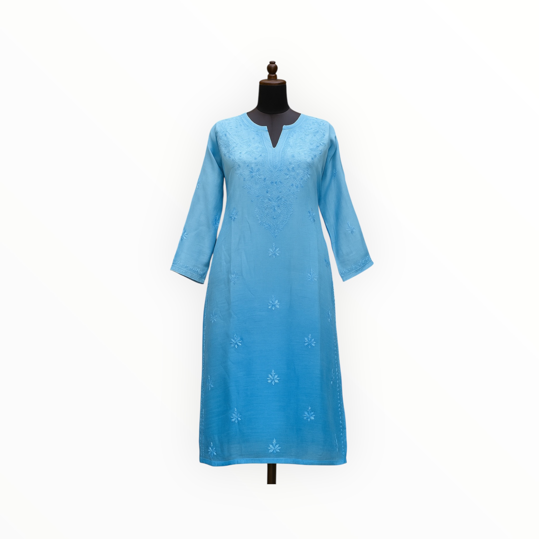 Light Blue Embroidered Kurta Lucknowi Embroidery 