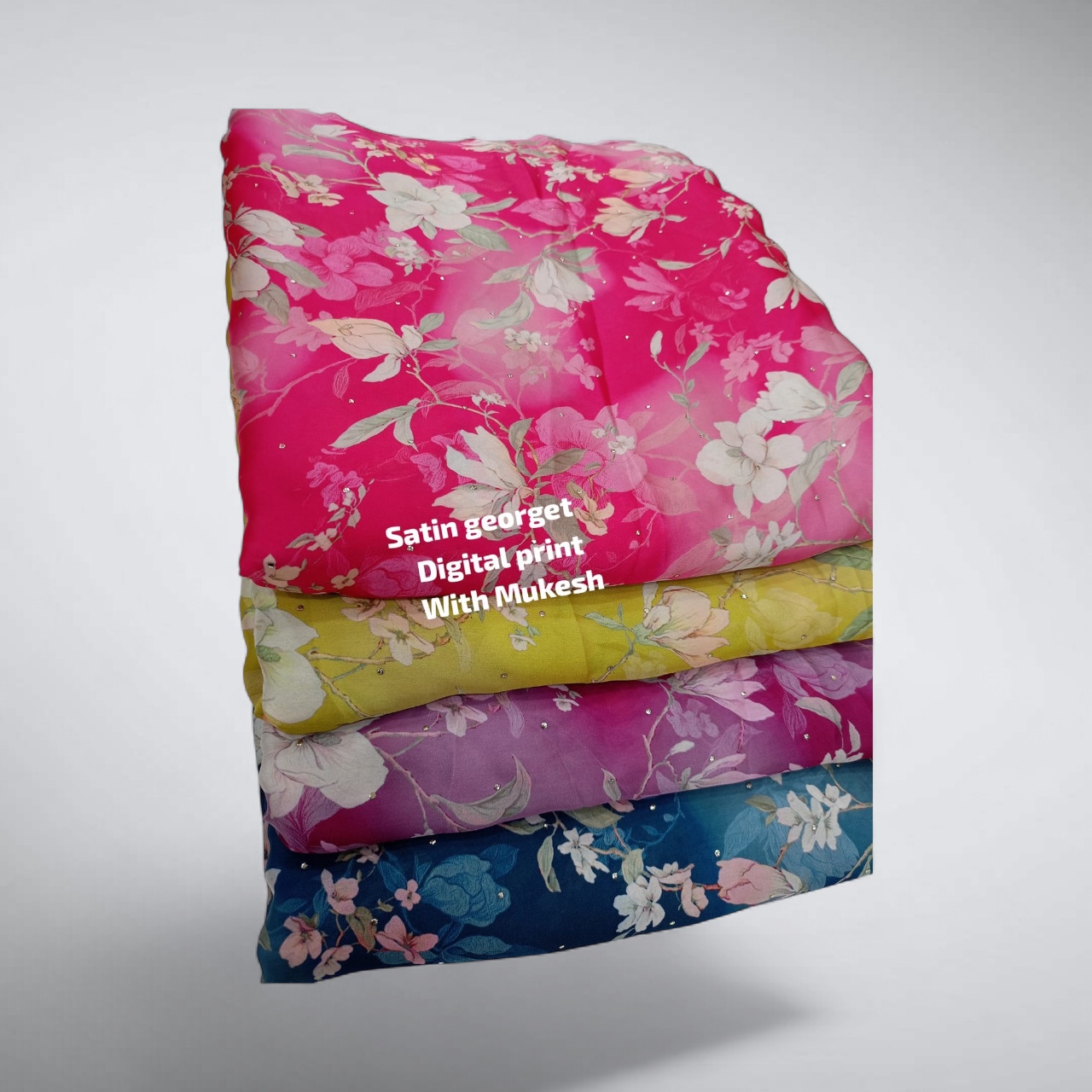 Satin georgette Digital print With Mukesh