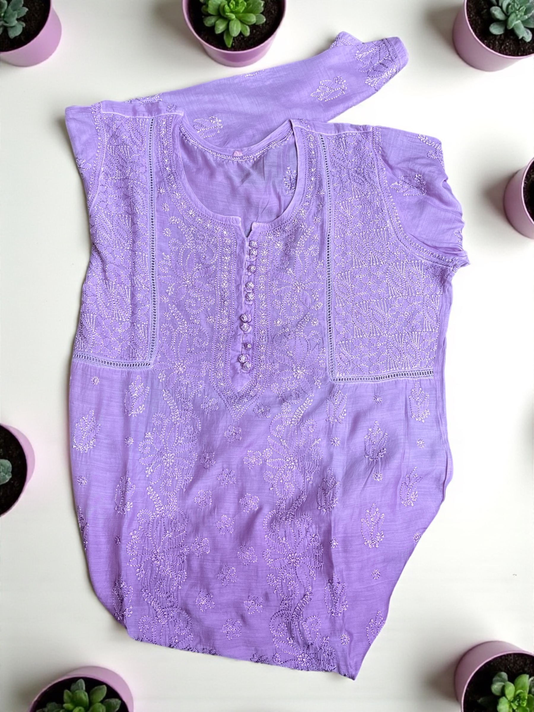 Lavender Embroidered Kurta Lucknowi Embroidery 