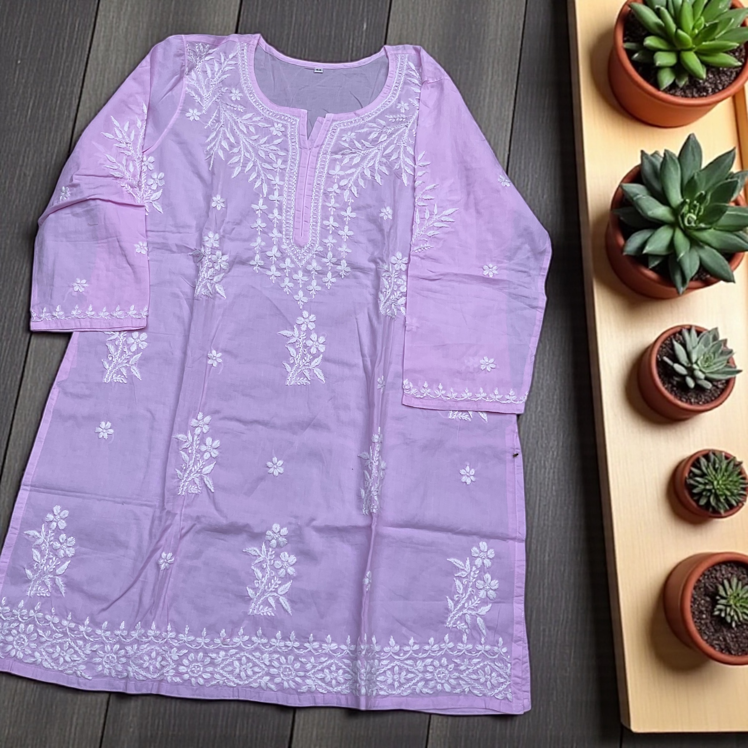 Lilac Embroidered Kurta Set Lucknowi Embroidery