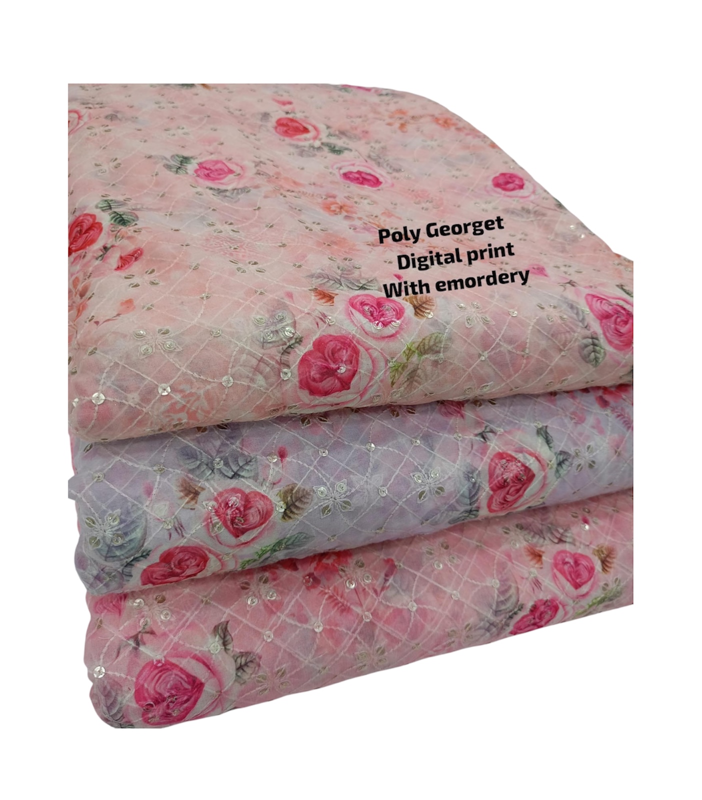 Poly Georgette Digital print With embroidery 
