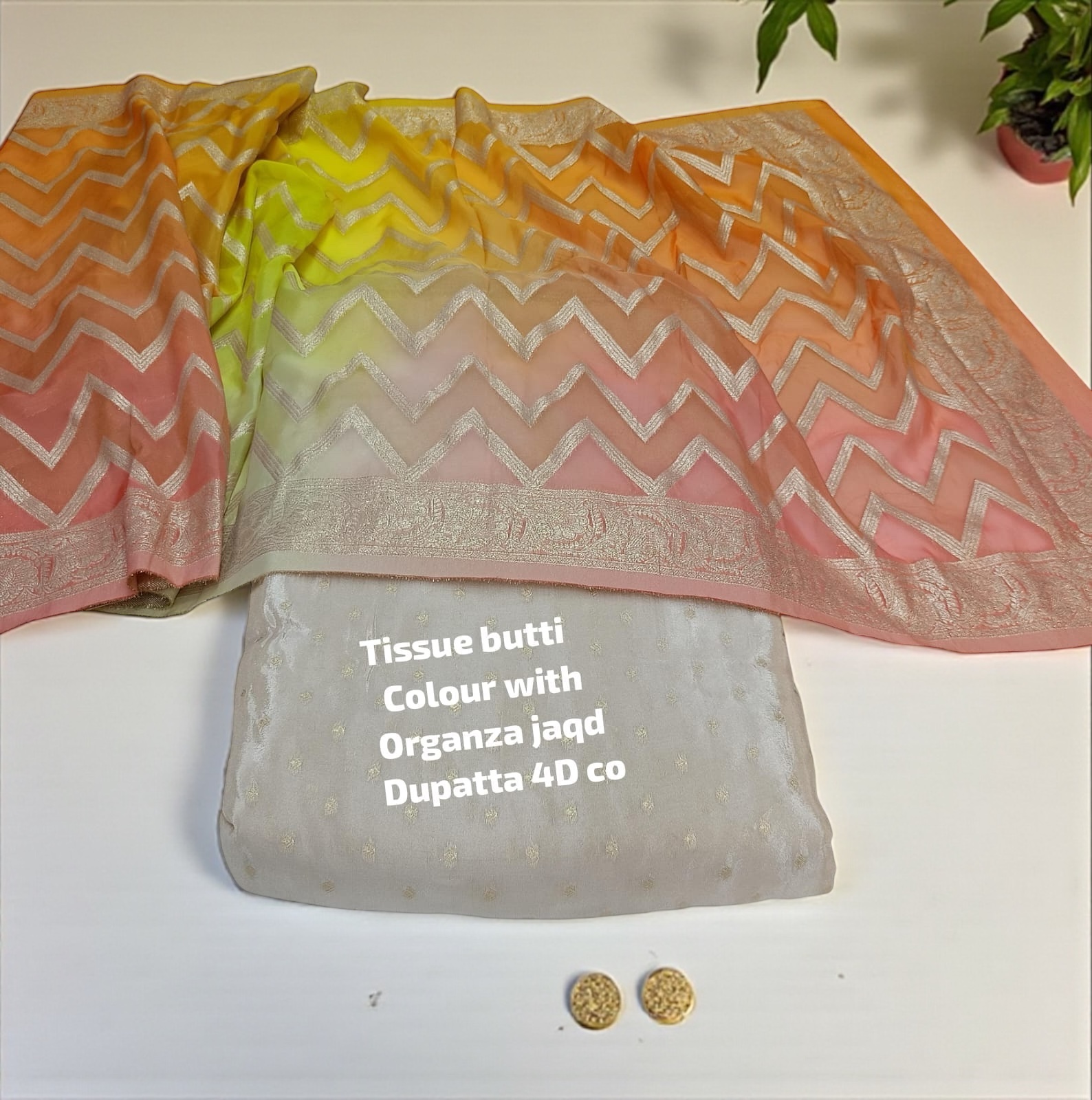 Tissue butti Colour with Organza jaqd Dupatta 4D co