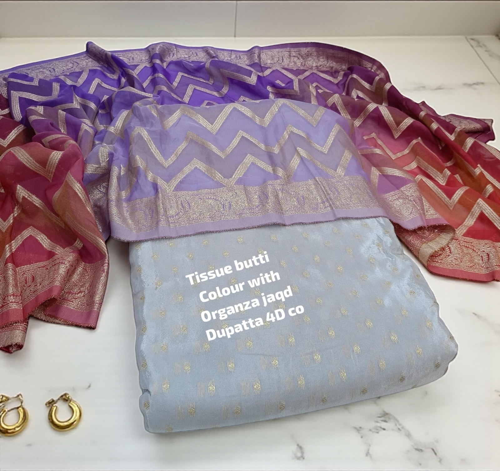 Tissue butti Colour with Organza jaqd Dupatta 4D co