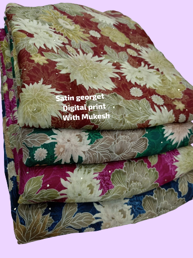 Satin georgette Digital print With Mukesh