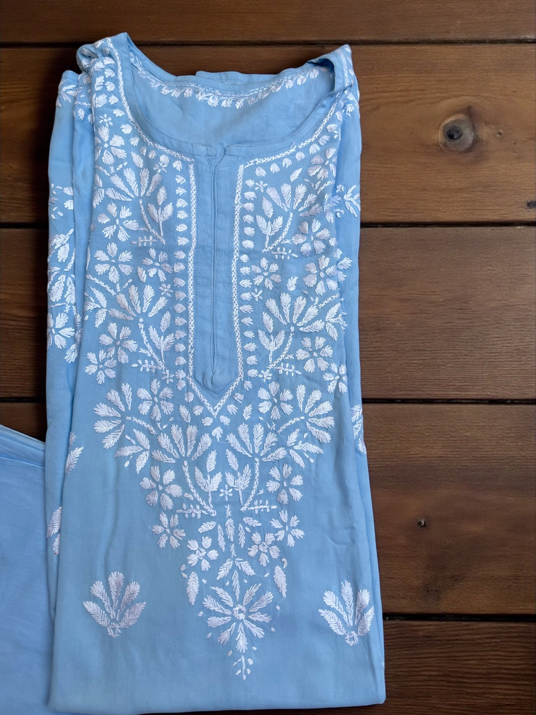 Blue Embroidered Kurta Lucknowi Embroidery 