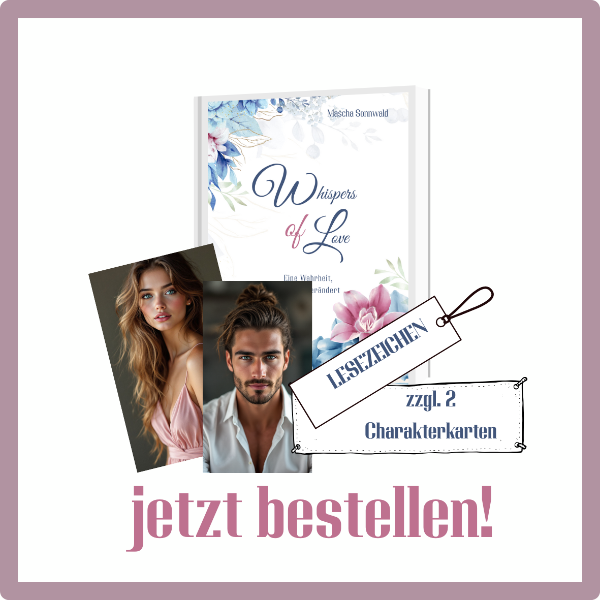 Whispers of Love Band 1, mit 4 Charakterkarten, mit passendem Lesezeichen