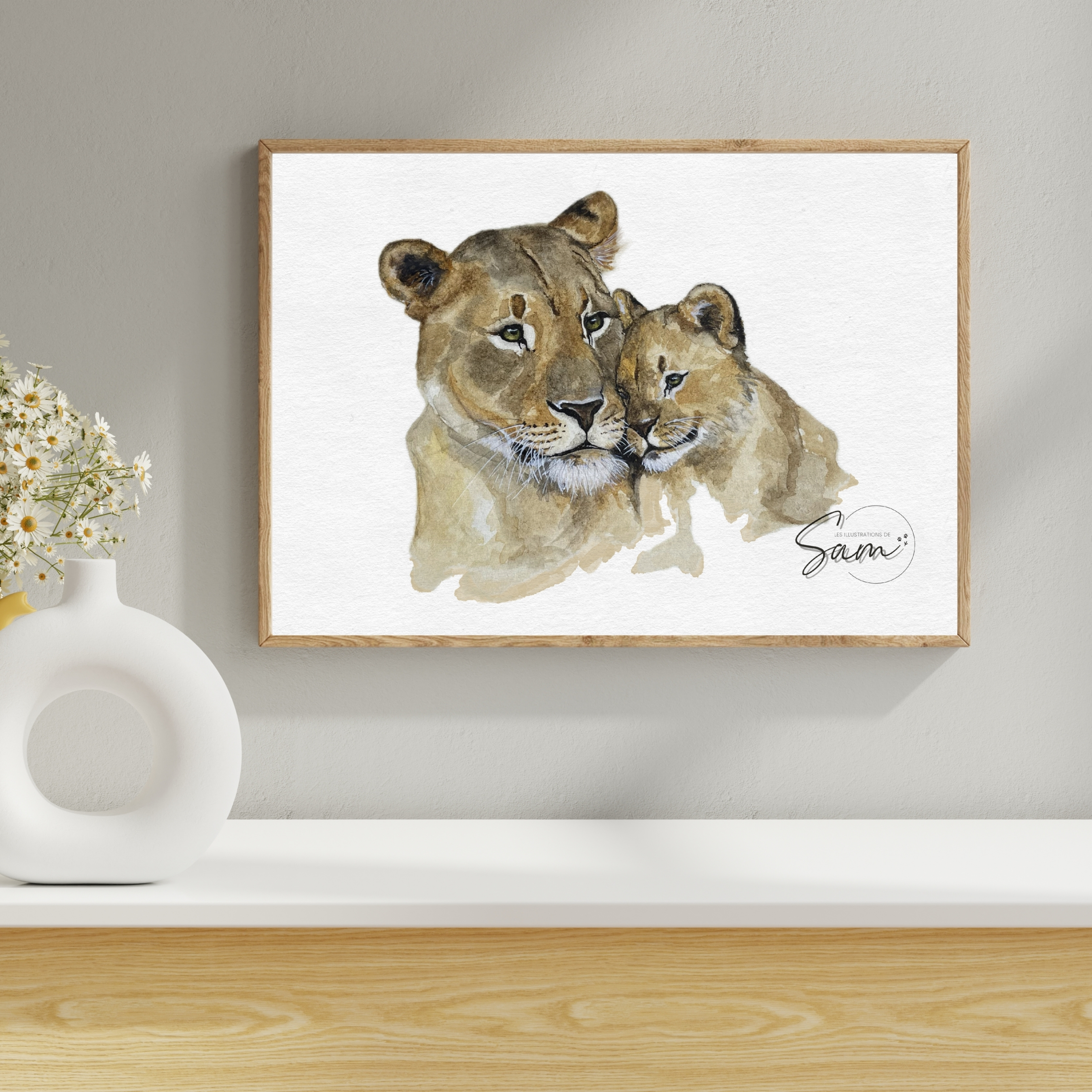 Impression d'Art Lionne et son petit -  Edition limitée