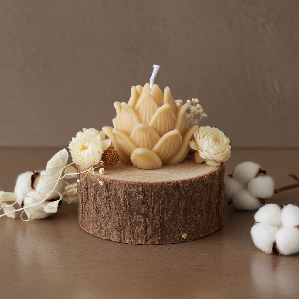 Beeswax Lotus Candle