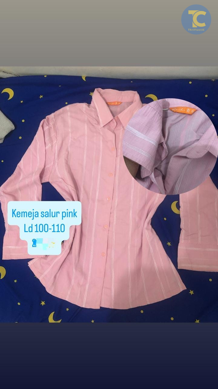 Kemeja Salur Pink