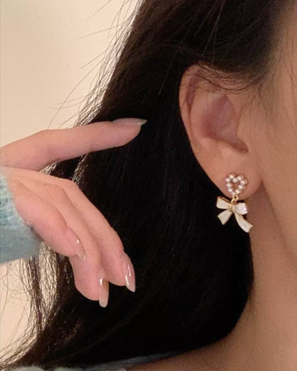 pearl bow korean earring 