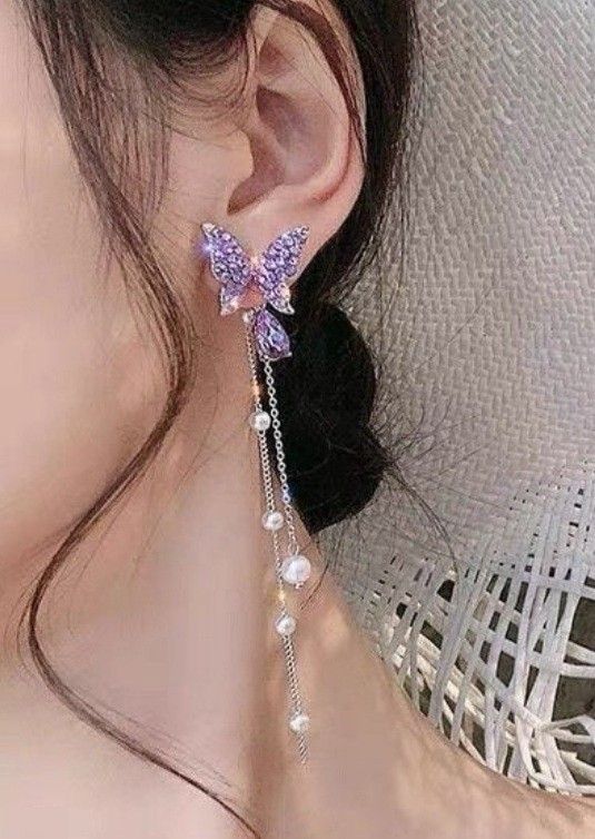 Lavender Butterfly Pearl Korean Earring 