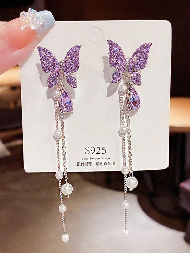 Lavender Butterfly Pearl Korean Earring 