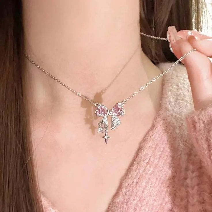 Angle pink Bow Korean style Pendent