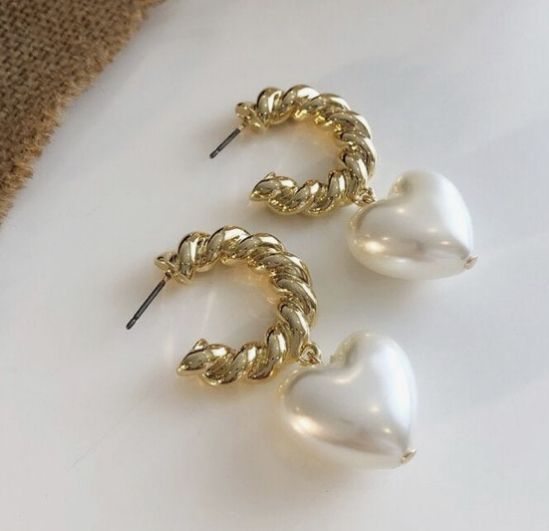 Faux Hoop & heart Droup Korean earring 