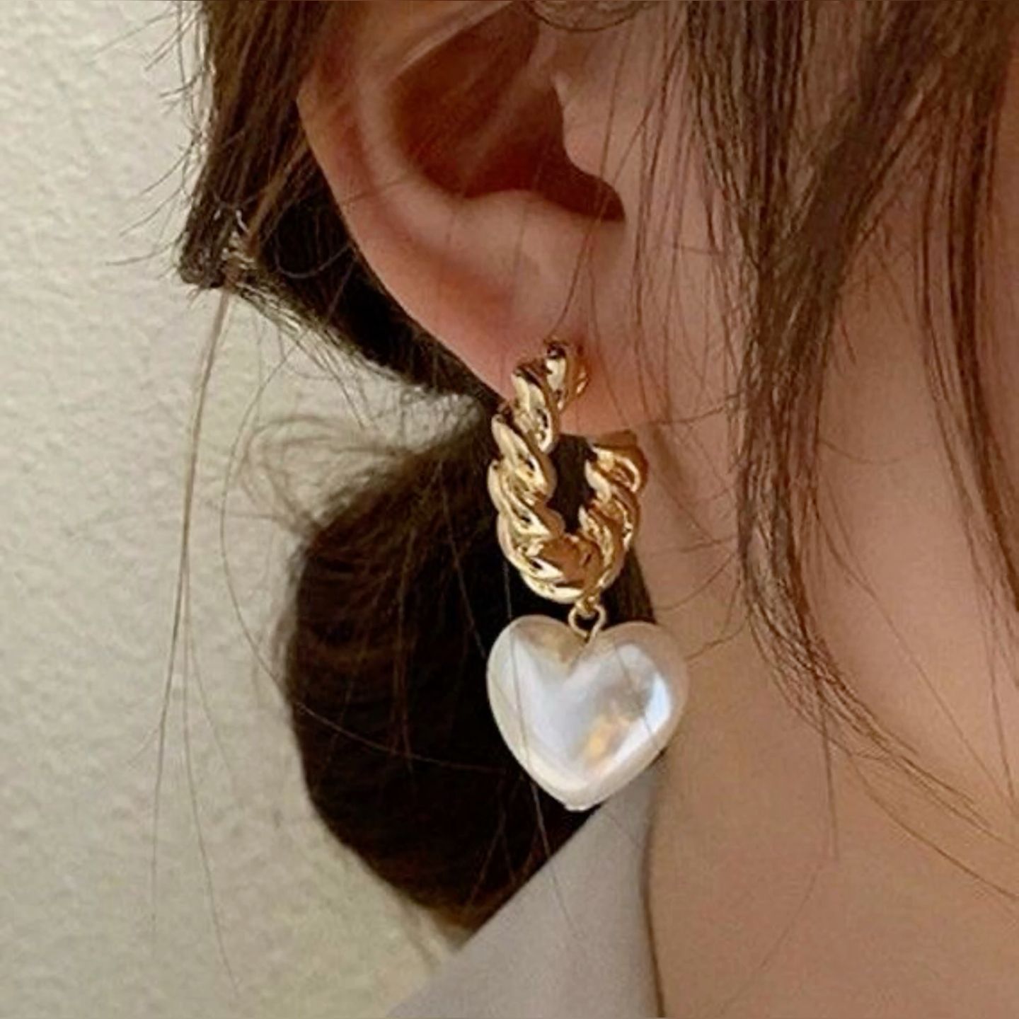 Faux Hoop & heart Droup Korean earring 