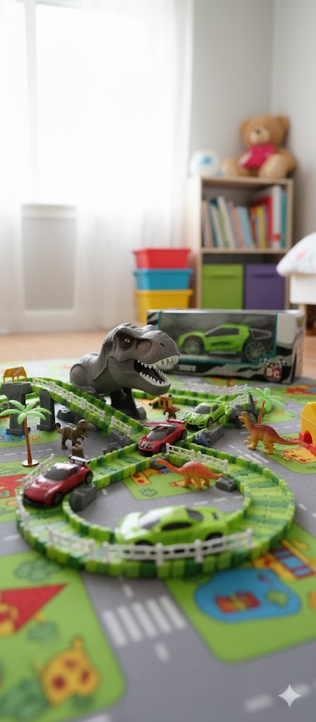 Pista de carreras temática dinosaurio