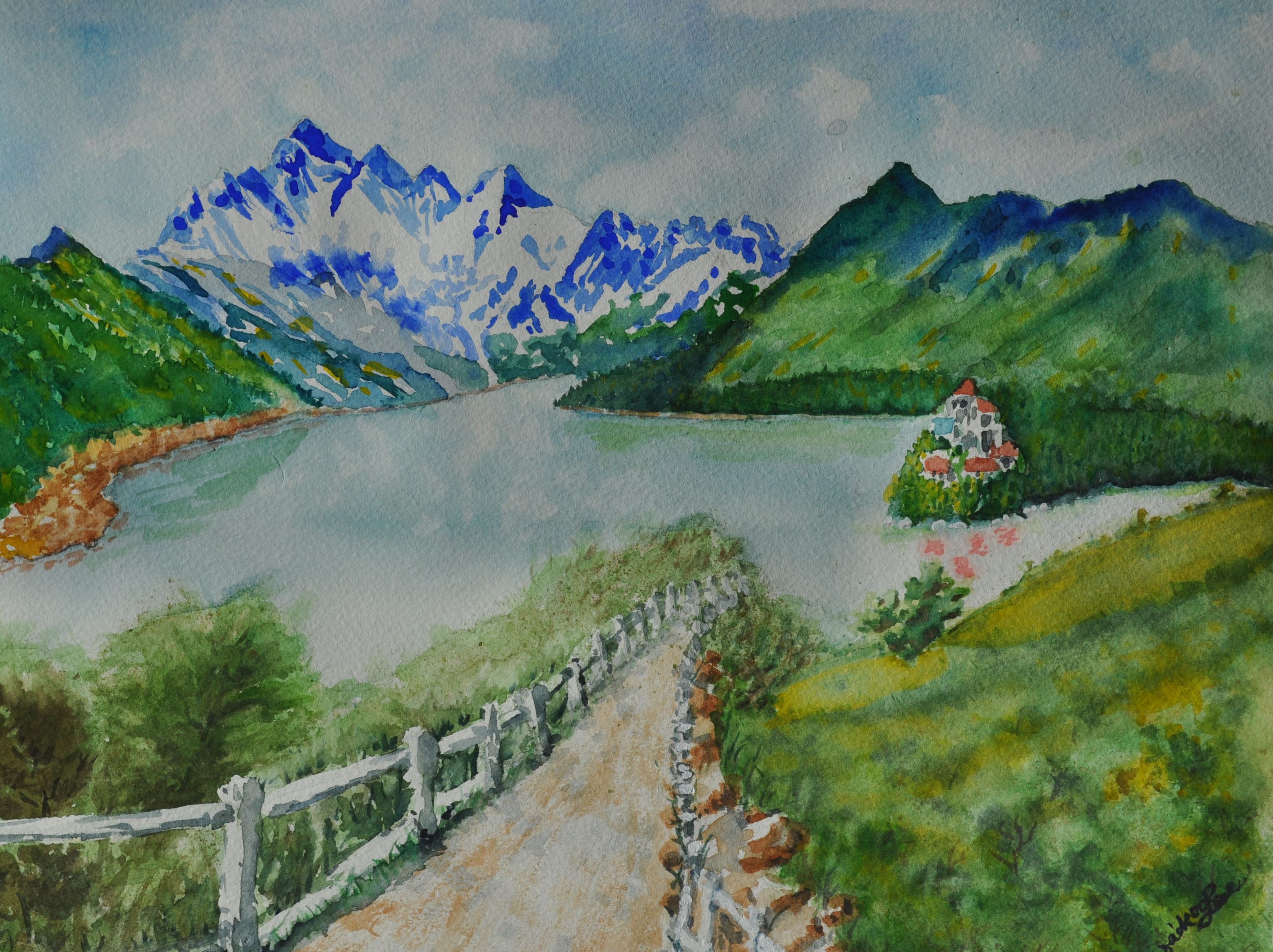 Snowcapped Mountain Over High Lake