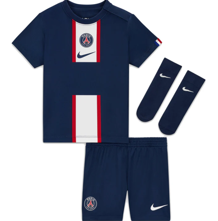 PSG namų mini komplektas kūdikiams – marškinėliai, šortai ir kojinės (Nike)