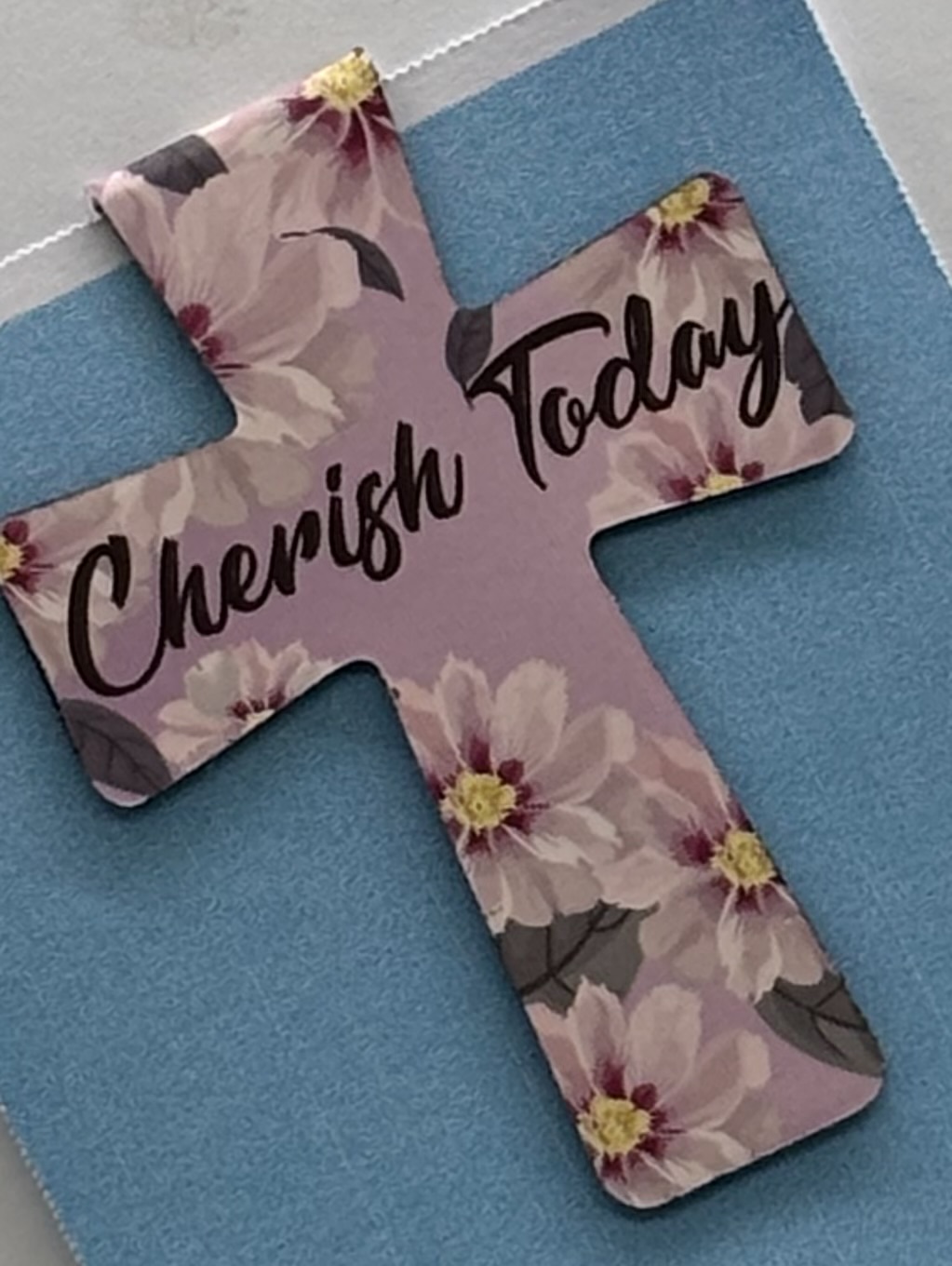 Cherish Today Floral Cross Magnetic Bookmark