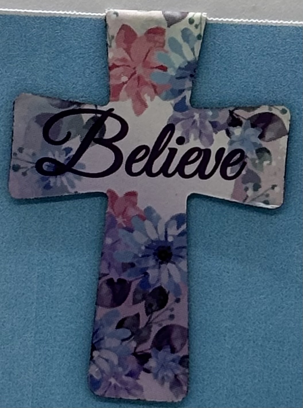 Floral 'Believe' Decorative Cross Bookmark