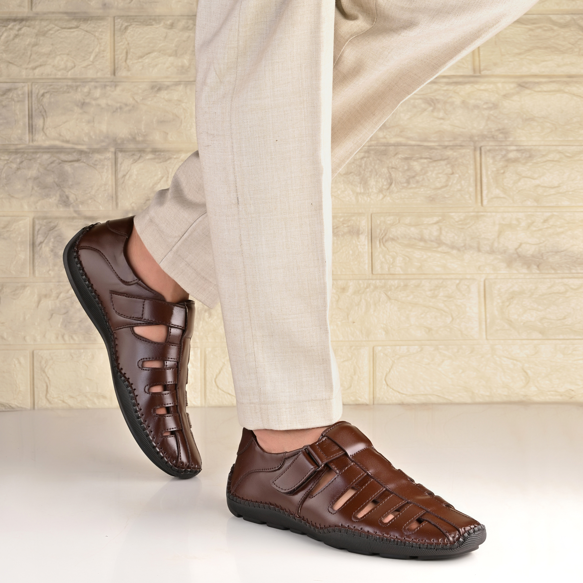 Mens Leather Sandals Brown
