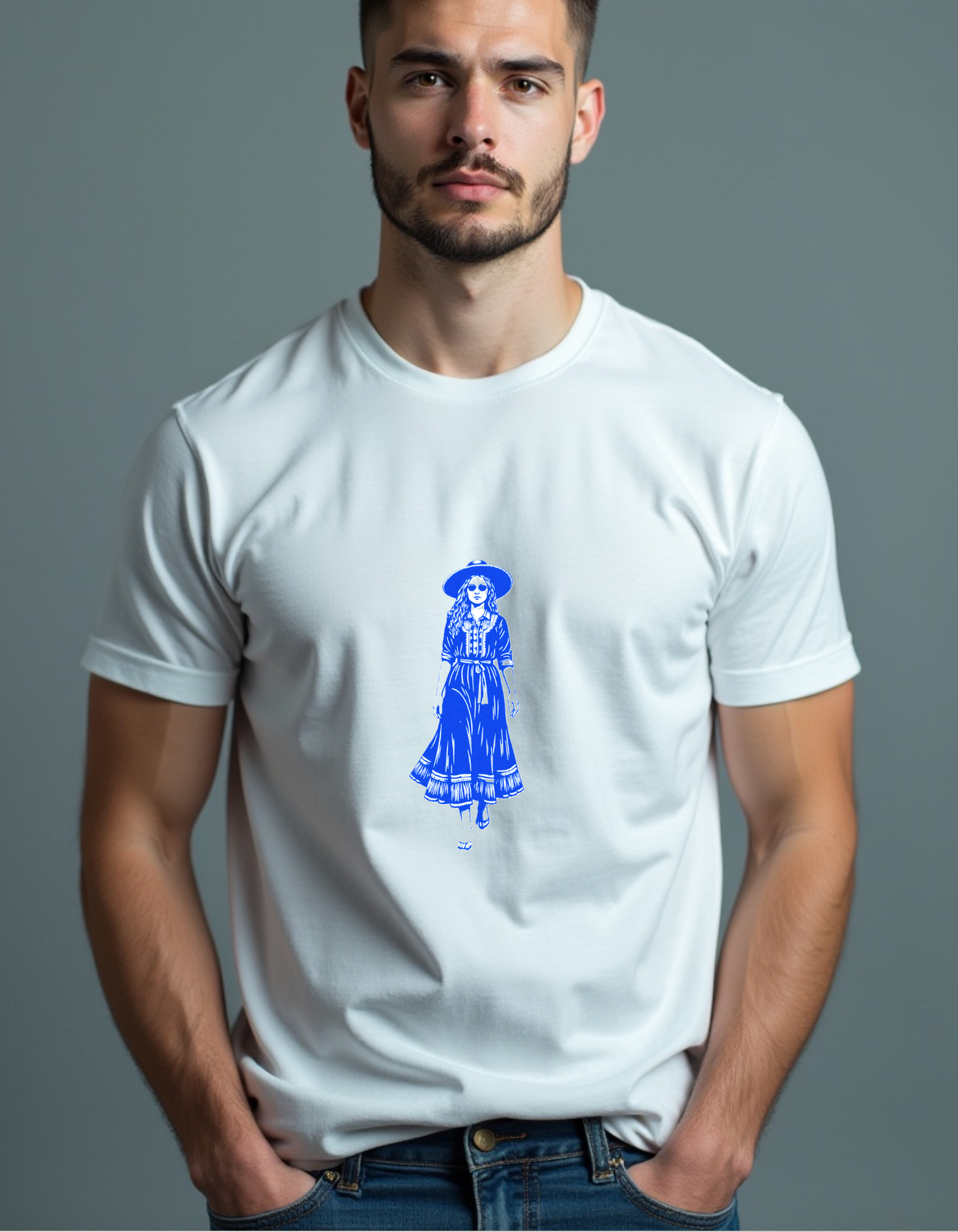 Playera con arte Folk Blue Lady