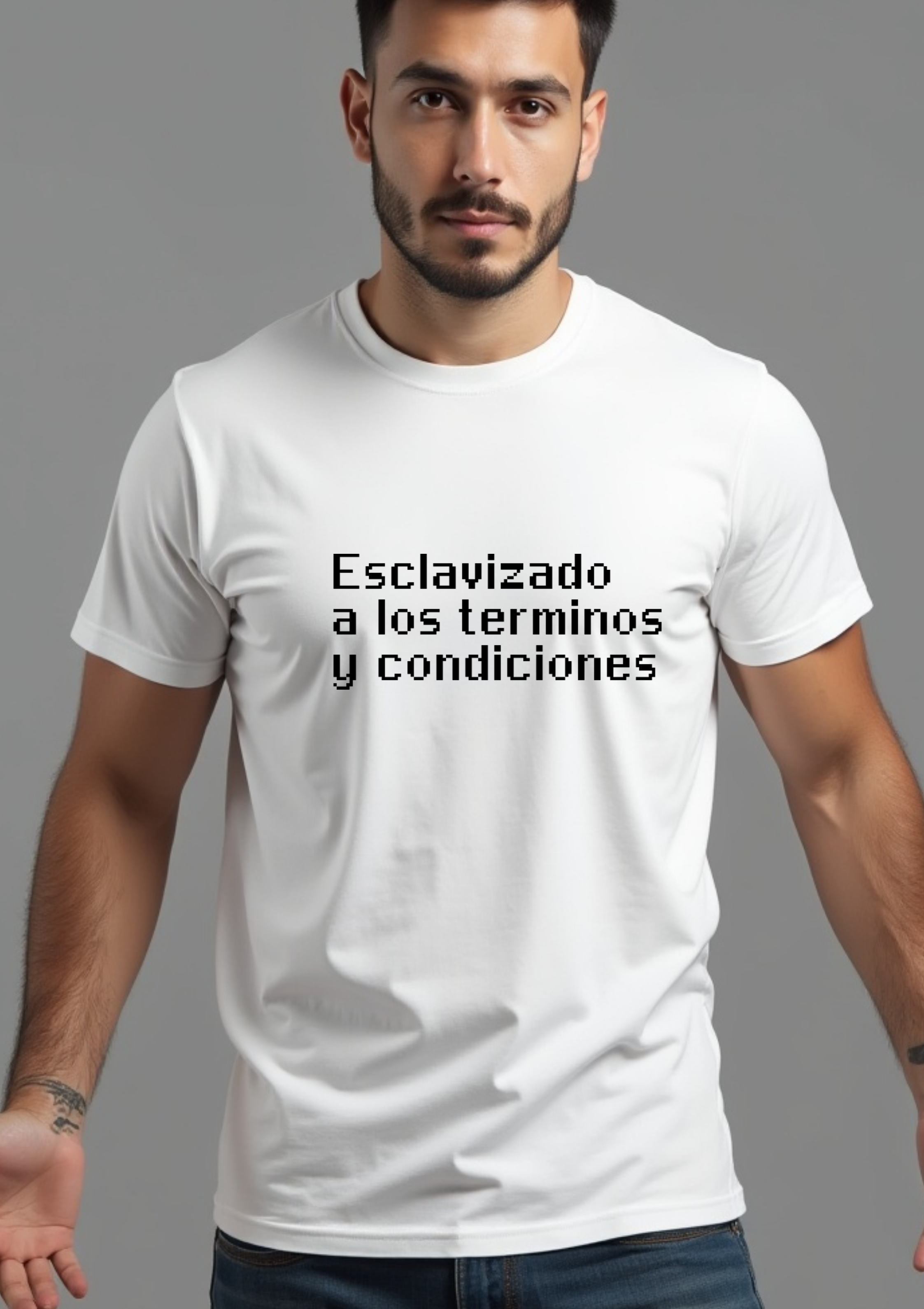 Playera con frase reflexiva “Esclavizado a los términos y condiciones”