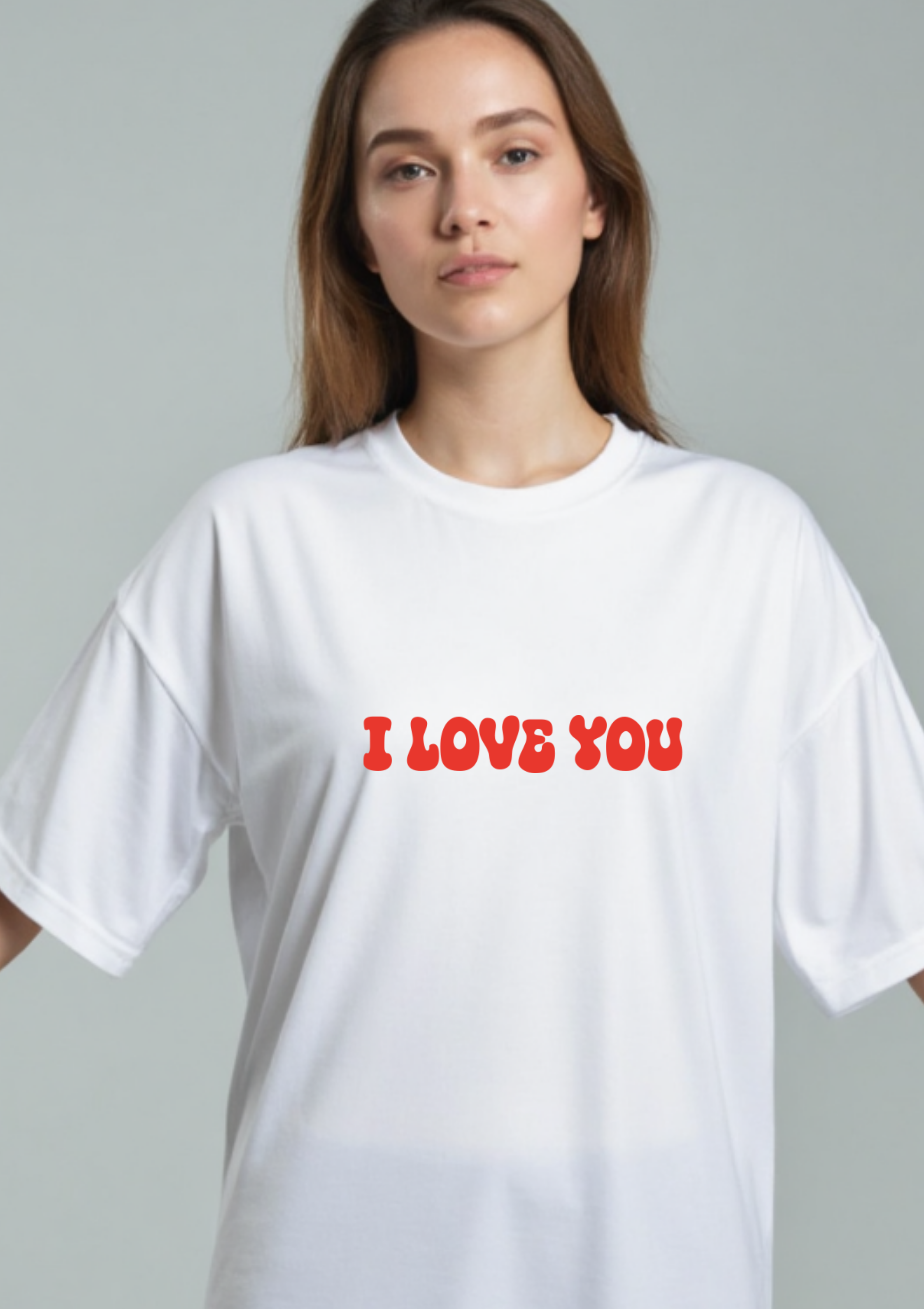 Playera con frase de amor I Love You en letras rojas