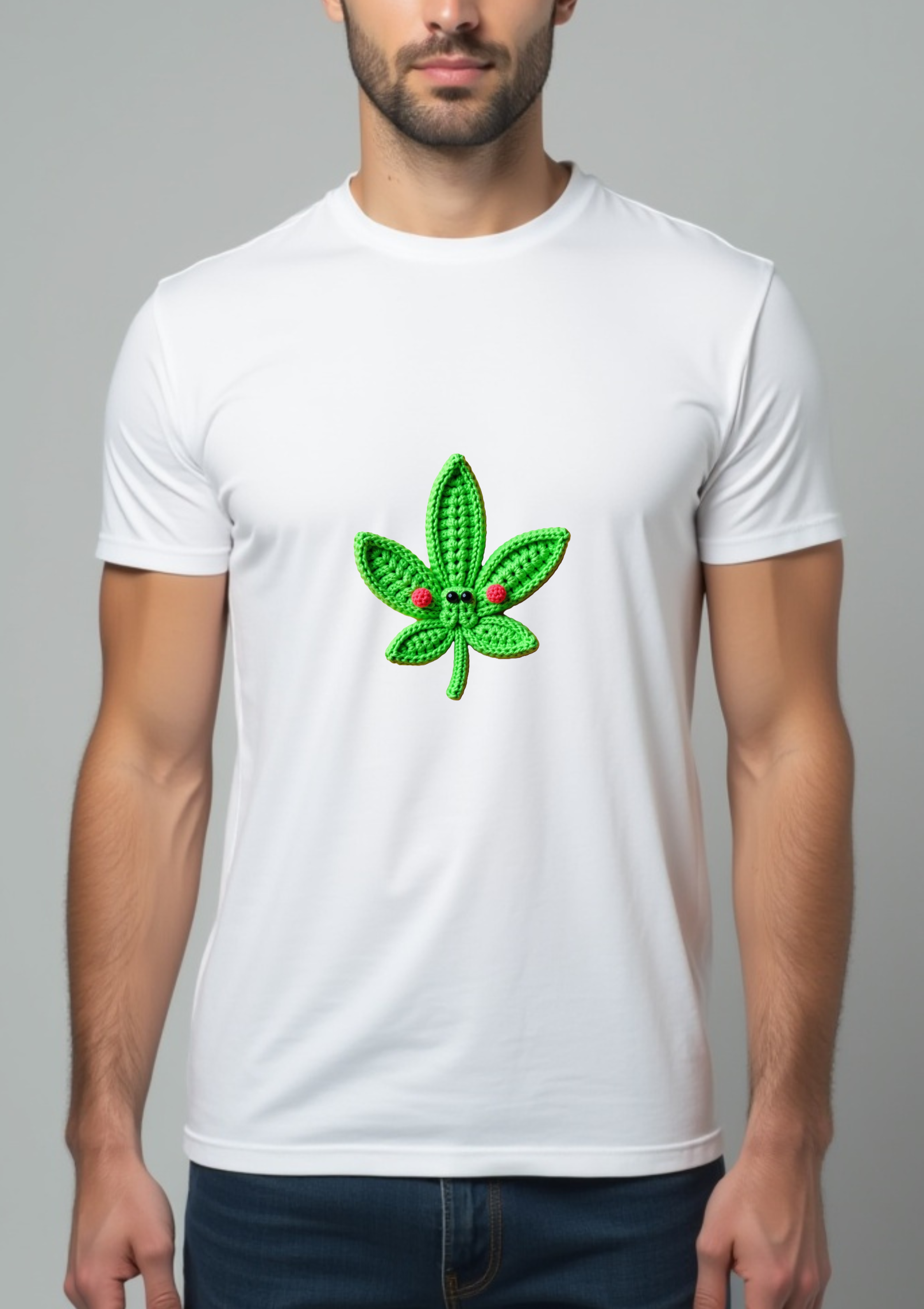 Playera con imagen de hoja de marIhuana estilo crochet