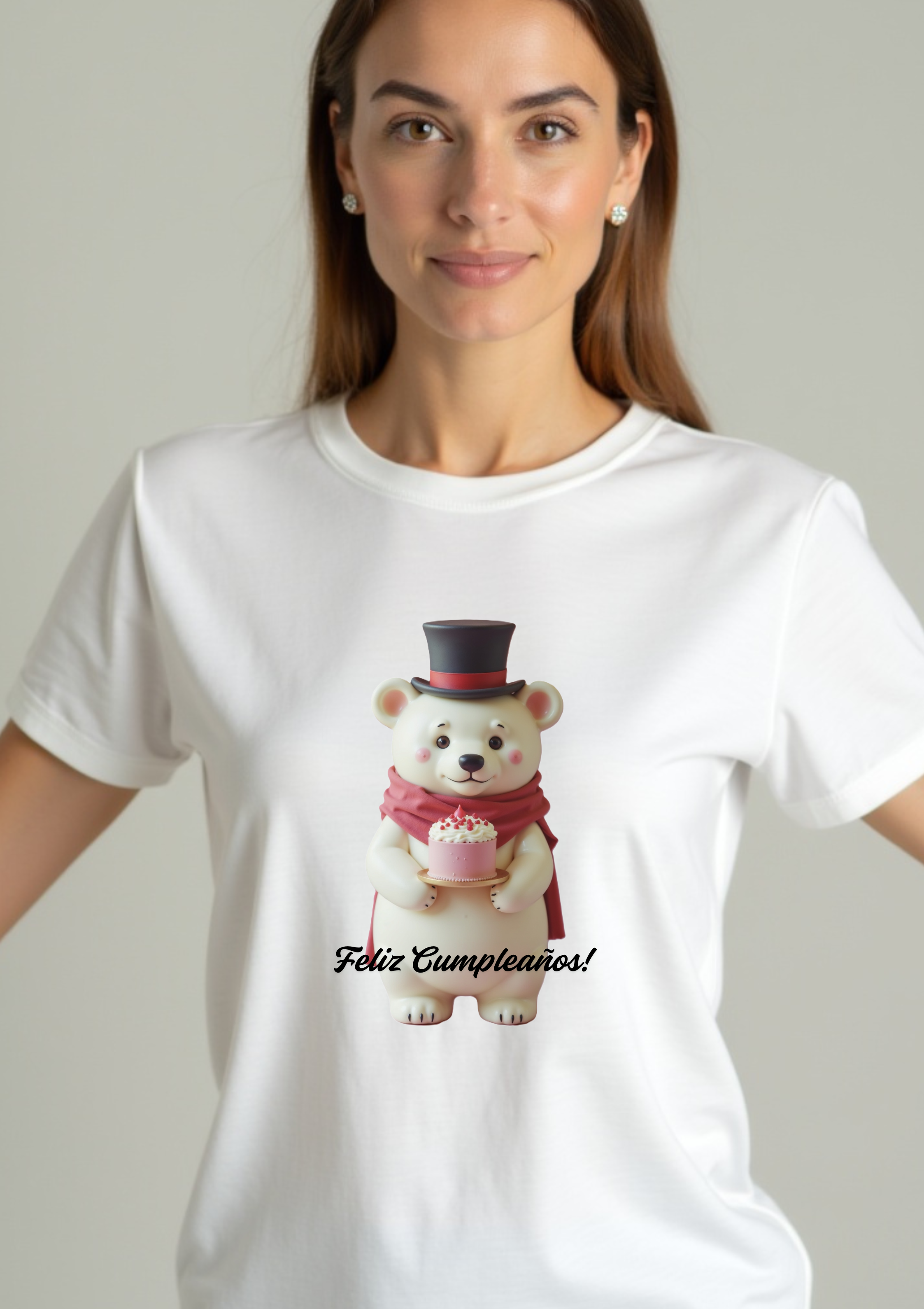 Playera con imagen de oso y pastel de cumpleaños