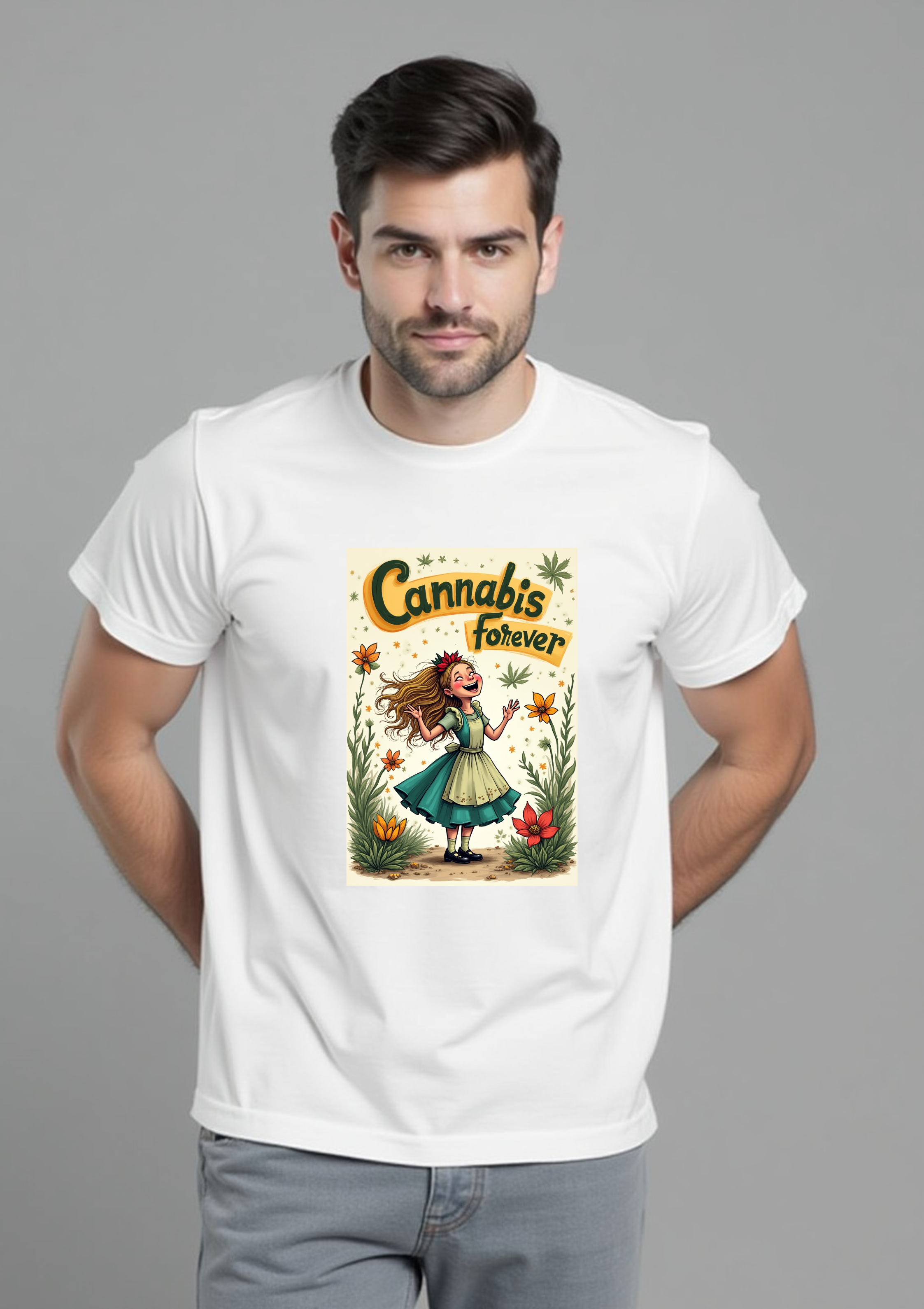 Playera Alice Cannabis Forever en estilo arte retro