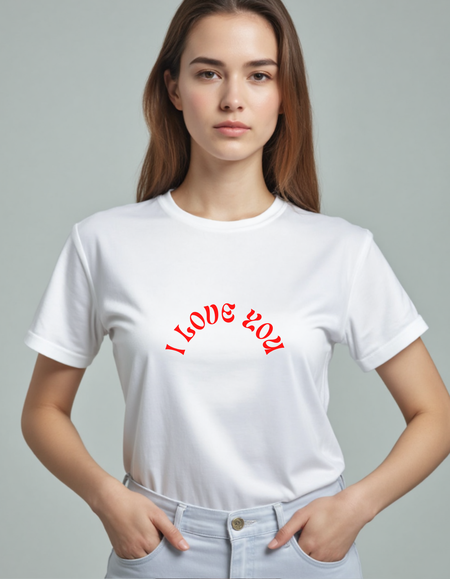 Playera con la frase I Love You estilo retro en letras rojas