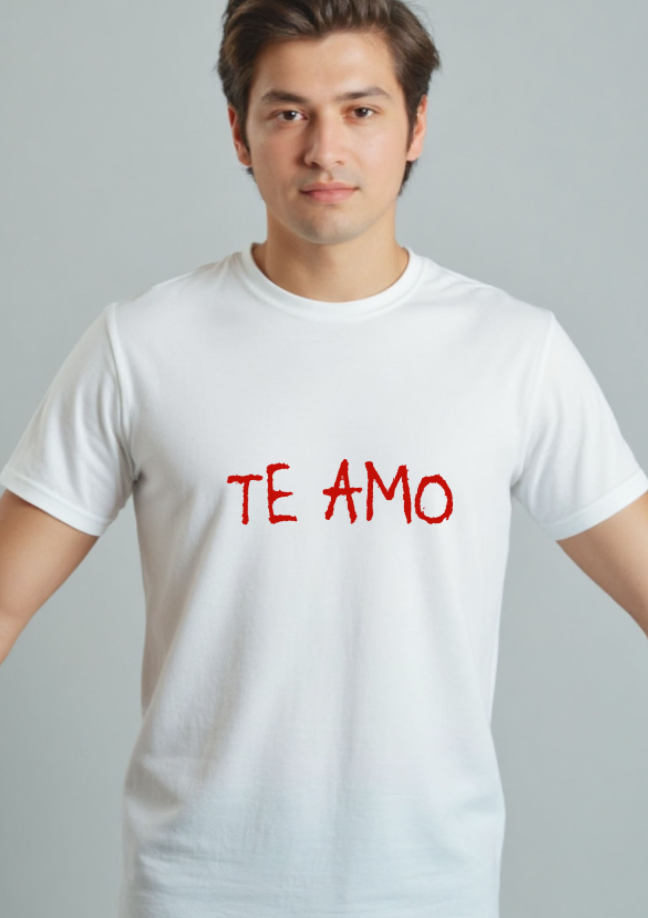 Playera con la frase Te Amo en letras rojas 