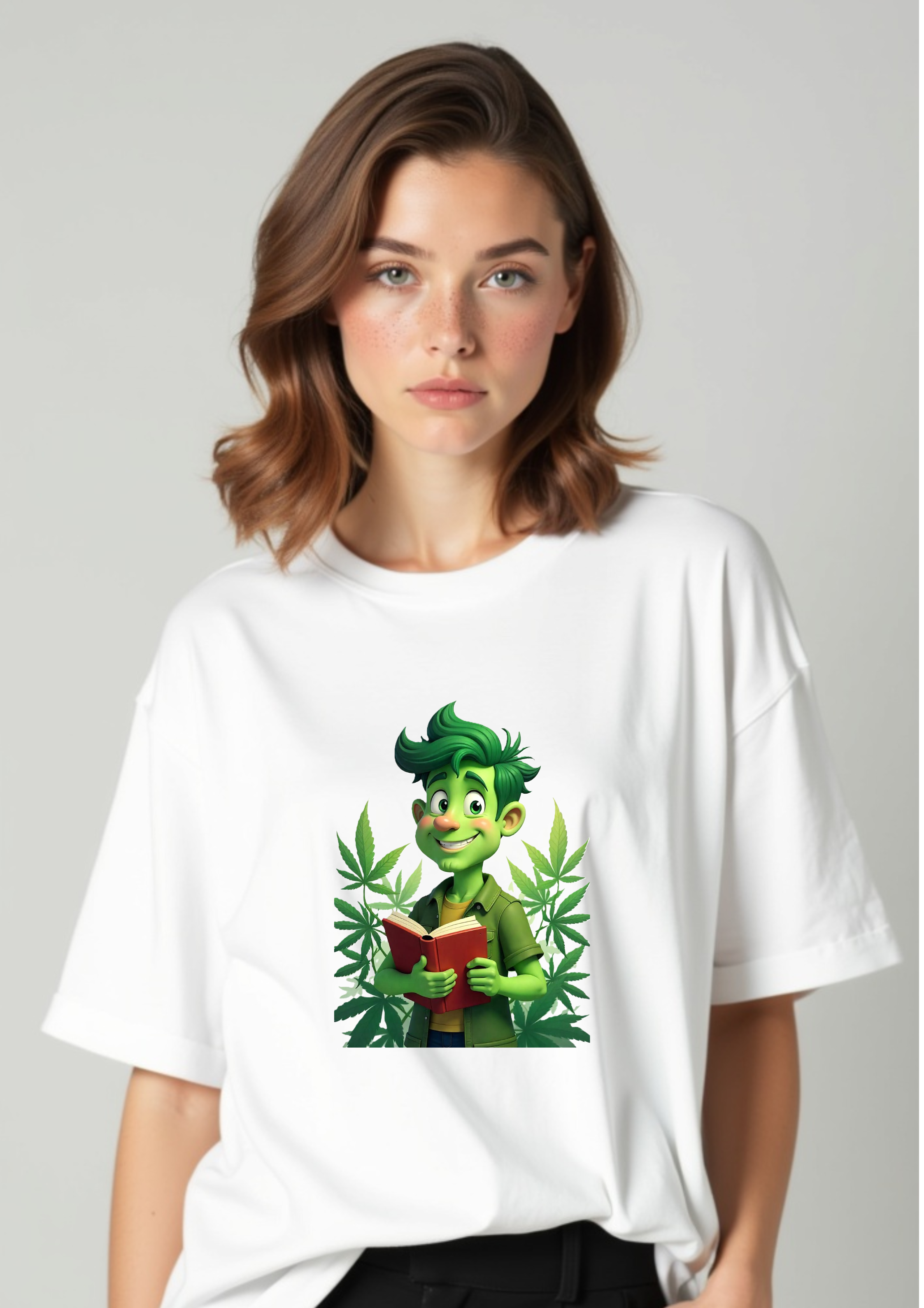 Playera de caricatura nerd masculina entusiasta del cannabis